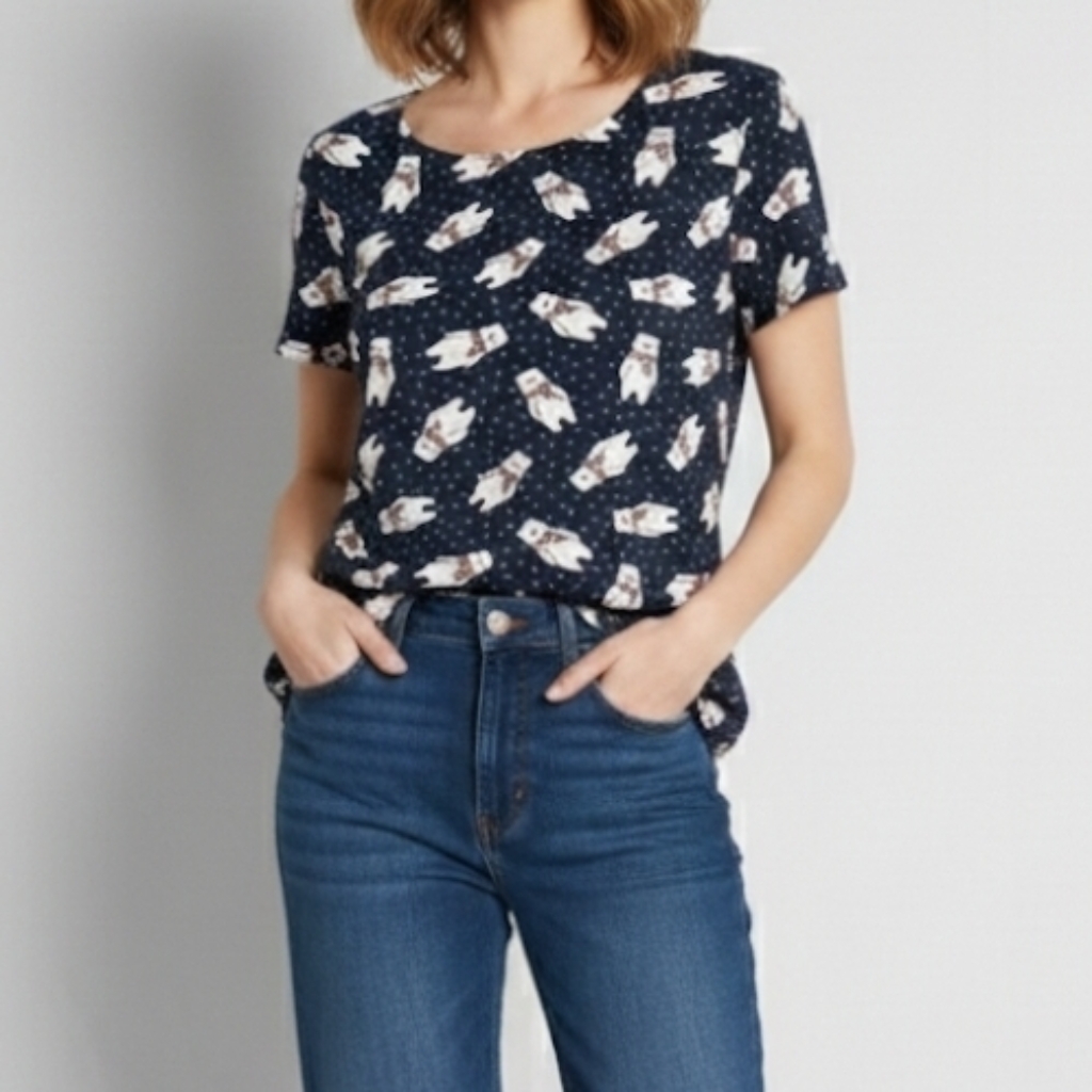 Modcloth Delightful Demeanor Short Sleeve Blouse Top Size Medium Polar Bear